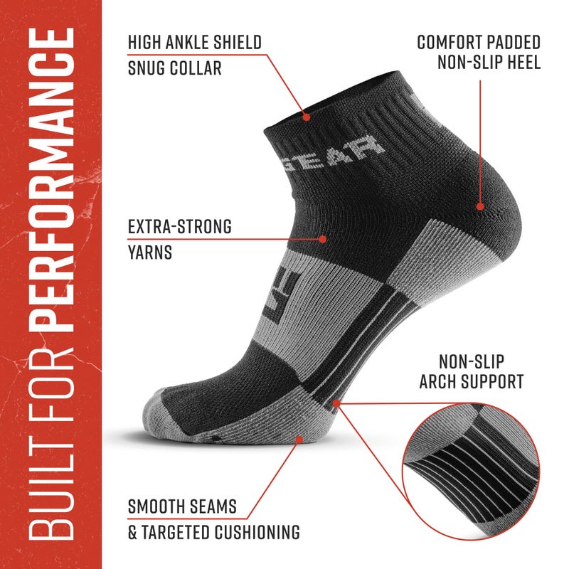 MudGear Quarter Crew Trail Socks, Blister-Resistant, Sweat-Resistant & Quick-Drying for Running, Hiking & Cycling, Non-Slip, Breathable, Cushioned Footbed, Made in USA, 2-Pack, Medium, Black/Gray - Image 4